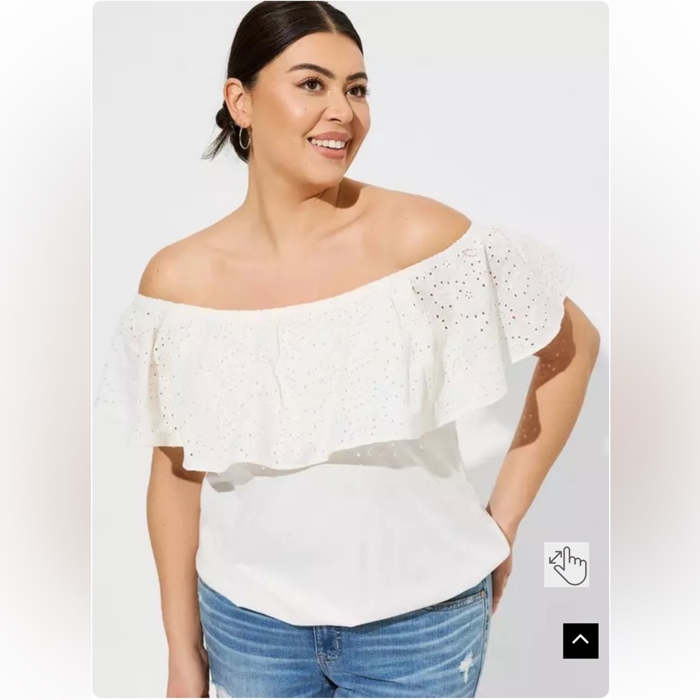 Torrid Vintage Cotton Jersey Off The Shoulder Eyelet Banded Bottom Top